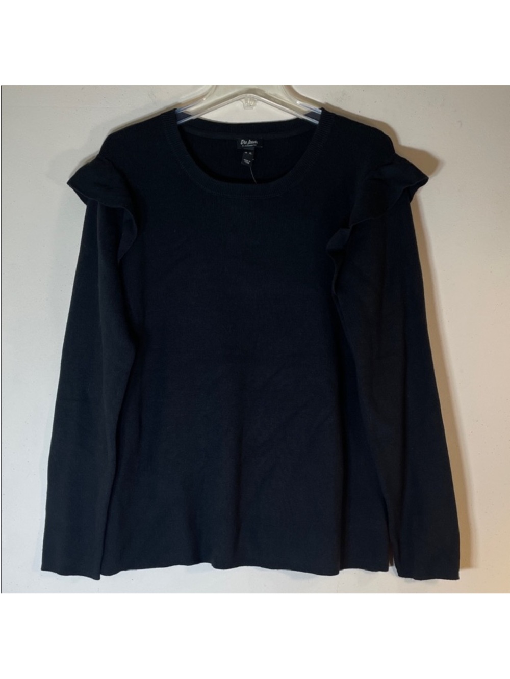 Du Jour Black Ruffle Shoulder Sweater. XL. NWT.